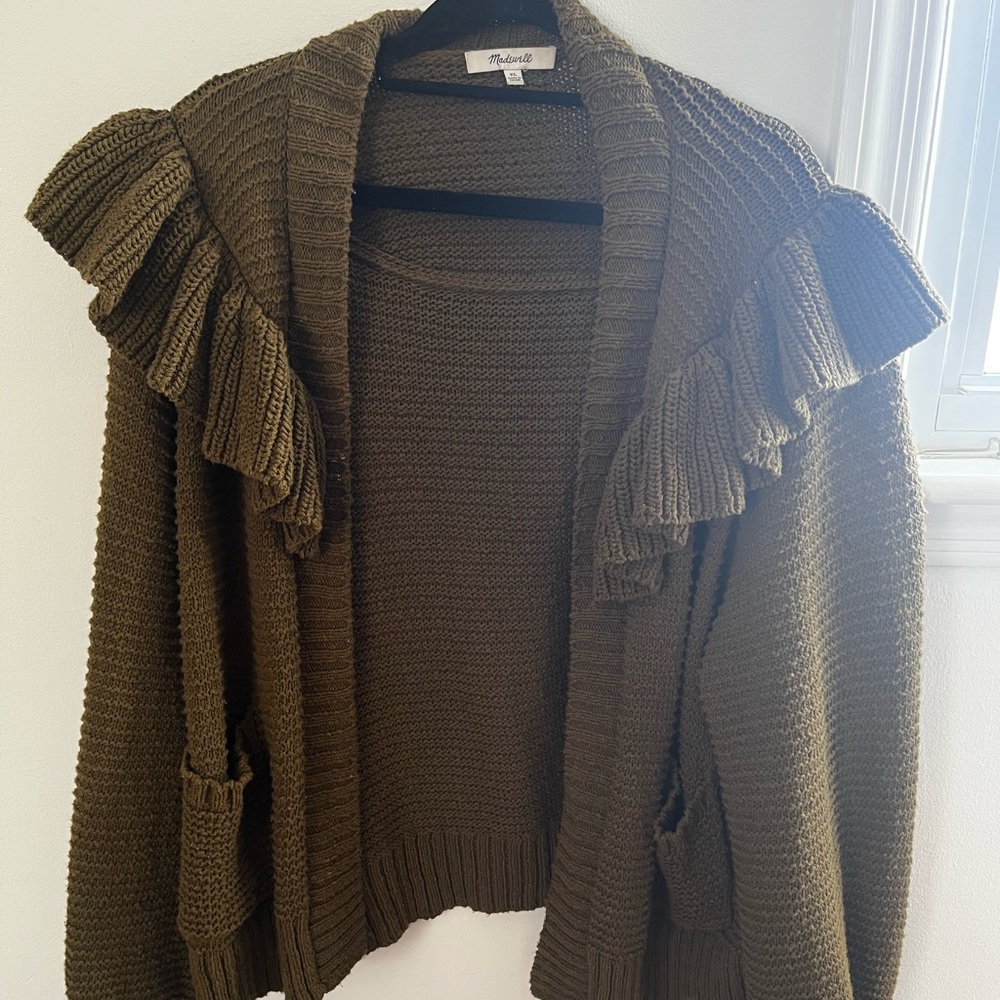 Madewell Military Green Ruffle Sweater